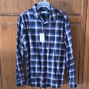 Sonoma Men's Large Slim Black and Pink Plaid Button-Down Shirt